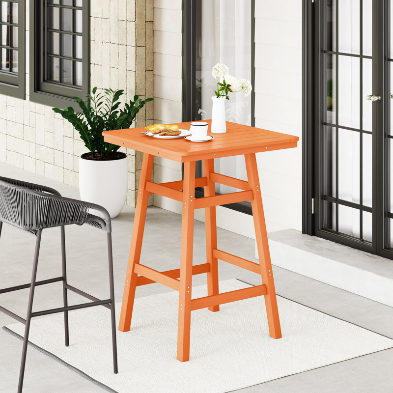 Laguna Square Outdoor Bar Table With Umbrella Hole , 30.7'' in. W 30.7'' in. D, Orange
