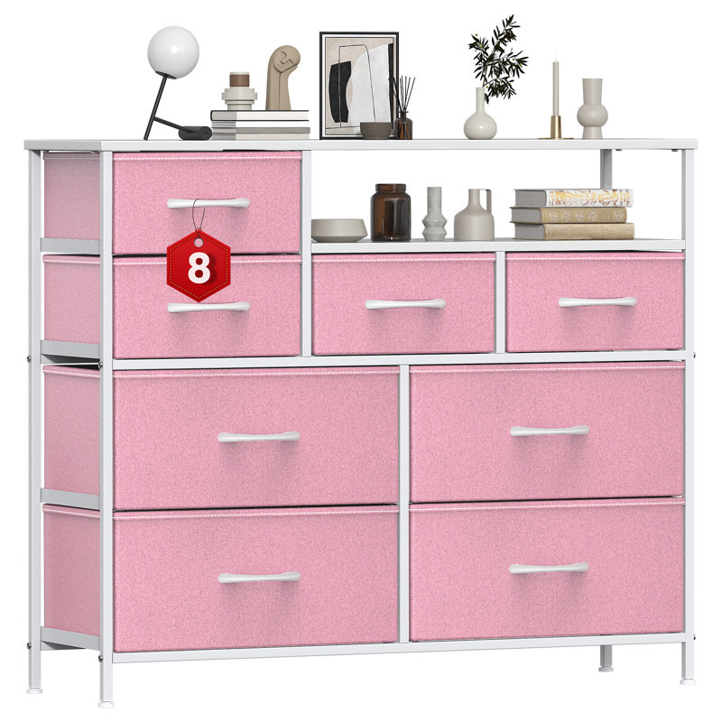 Metal 30cm W 8 - Drawer Chest of Drawers, Pink
