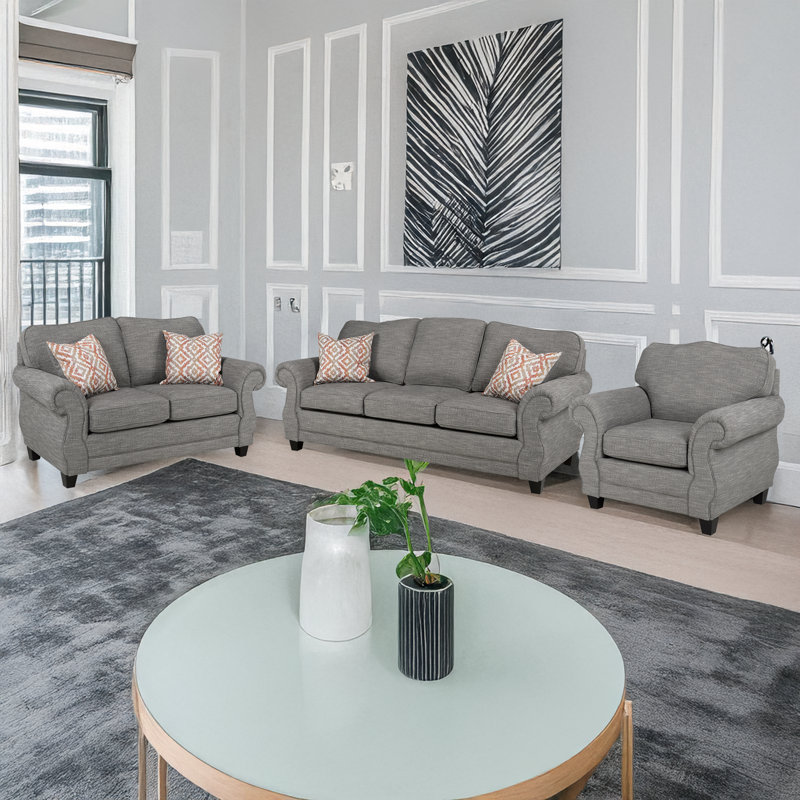 Baskerville Fabric Sofa & Loveseat & Chair Set, Gray
