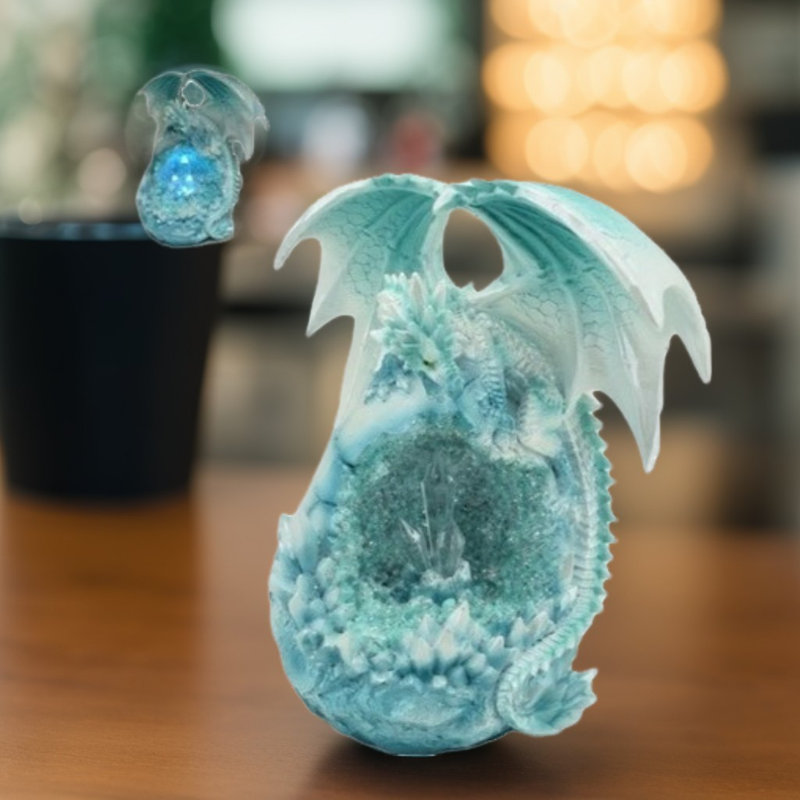 9"H LED White and Blue Dragon Figurine