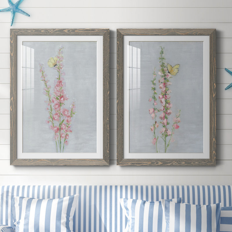 Foxglove Garden I - ensemble de 2 reproductions, H 44 po x l 31 po x P 1 po, Cadre en papier gris, Blanc