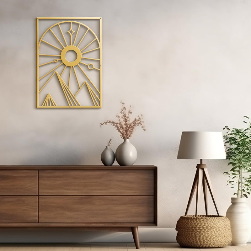 Décoration murale géométrique abstraite moderne géométrique semi-circulaire, H 24 po x l 17,14 po x P 0,05 po, Or