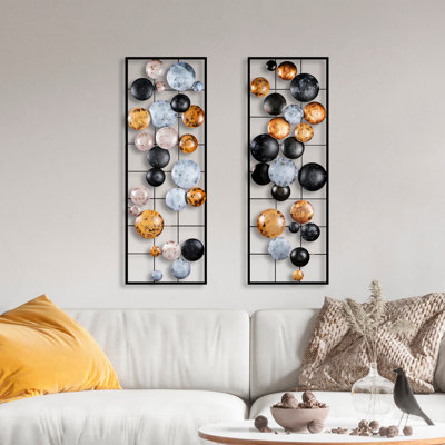 Élégant accessoire mural en métal peint à la main (2 pièces), 12,6 po x 36,2 po x 1,6 po | Fabrication 100% métal, durable et unique | Parfait pour le salon, la chambre à coucher et le bureau, ajoute une touche artistique