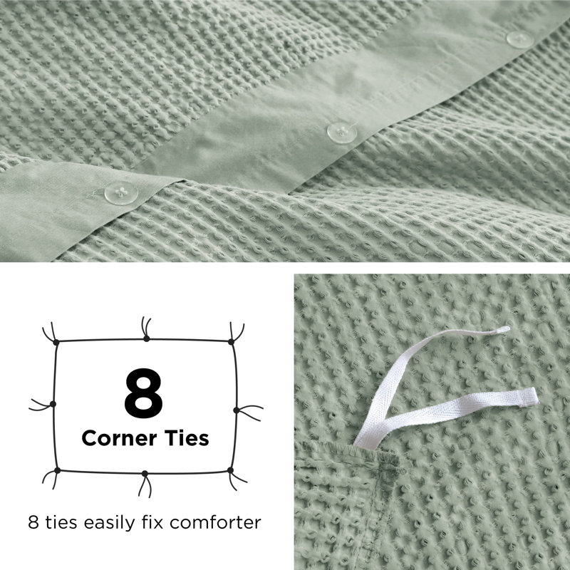 Essential Collection 100% Cotton Waffle Weave Duvet Cover Set, Queen Duvet Cover + 2 Standard Shams, Sage Green