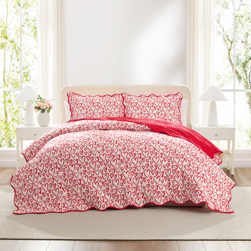 Hallmark Heart Strings 3-Piece Red/Multicolor Quilt Set, Full/Queen, Queen Quilt + 2 Queen Shams