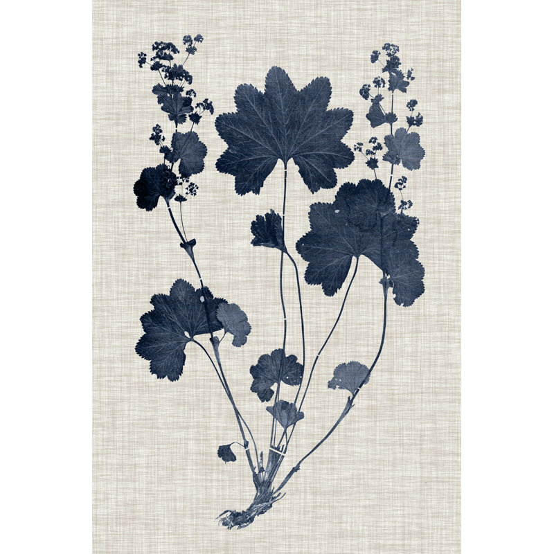 Bleu marine et feuilles de lin III, H 18 po x l 12 po