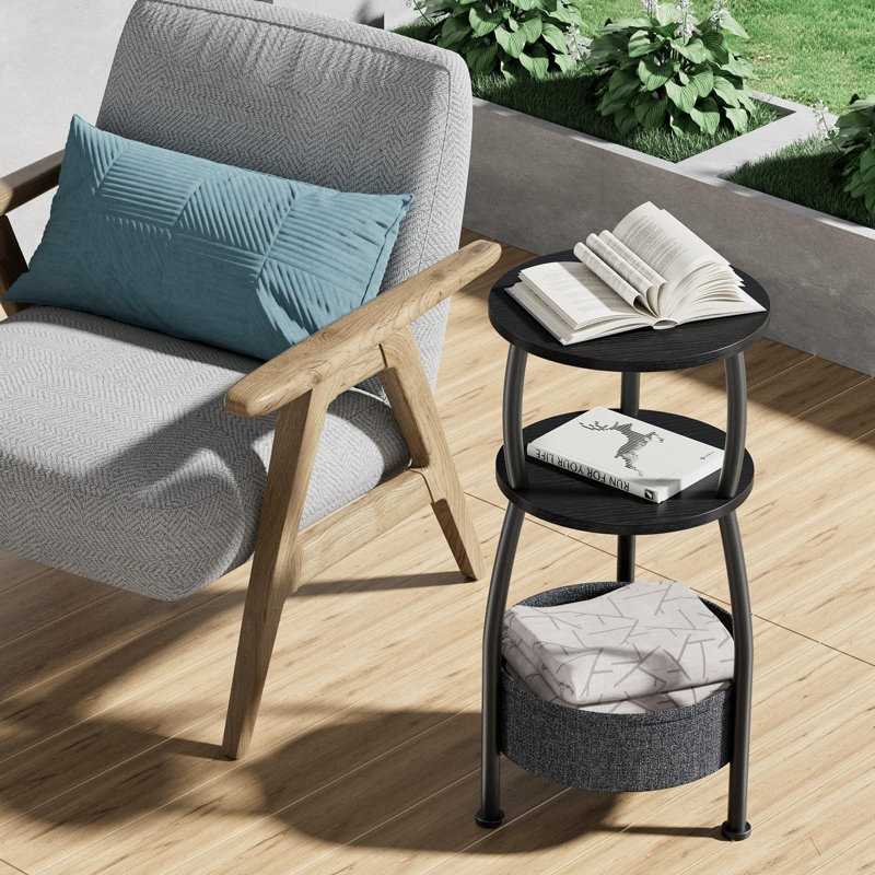 Table d'appoint ronde à 3 niveaux pour petits espaces, table de coin décorative avec panier de rangement pour canapé., Noir