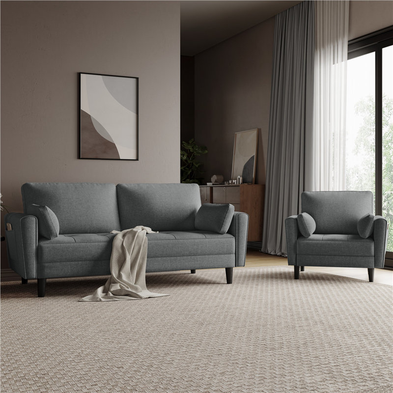 2 Seater Linen Loveseat, Dark Grey