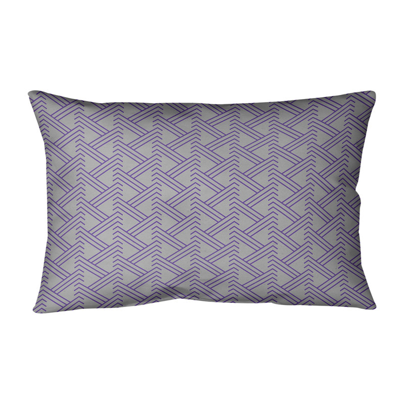 Coussin lombaire en similicuir à motif Zig Zag, Gris / Mauve, Polyester / Bourre en polyester