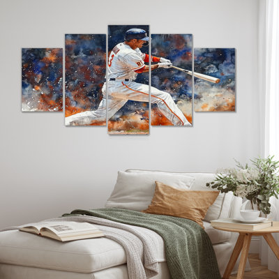 White Red Baseball Player On The Field - Sport Baseball Wall Art Print Set