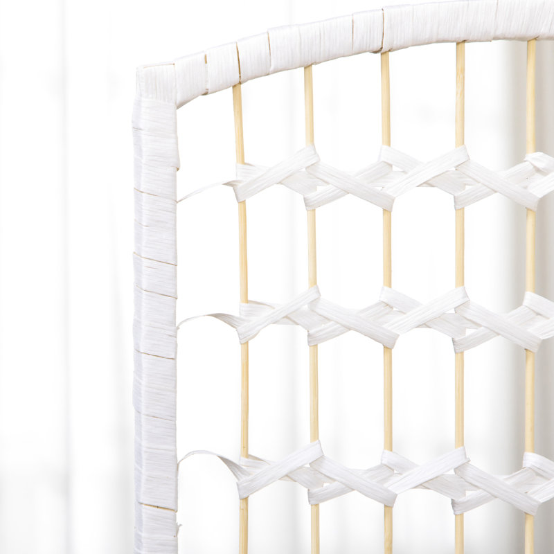 4 Folding Room Divider Barrier Wall, White Wave Fibre Partition, 5.6' For Home, Office, Modern Privacy Screen, Divider, Partition Wall Elegant Choice