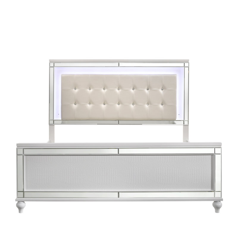 Sherley Upholstered Platform Bed, King, White