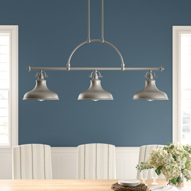 Luminaire suspendu linéaire à 3 lumières pour îlot de cuisine Warrenville, Nickel vieilli