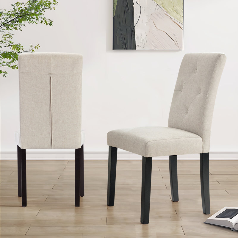 Parsons Dinning Chairs Set of 2 with Solid Wood Legs, Button Tufted Upholstered Parsons Chairs Set, Accent Side Chair with with High Back for Living Room, Kitchen