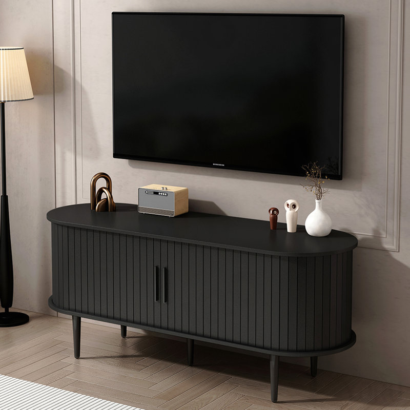 Console télé 47 pouces pour salon avec rangement et porte coulissante - noir