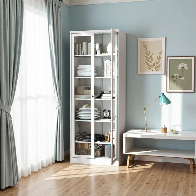 Armoire de rangement 72 po en acier avec 5 tablettes réglables et porte en verre