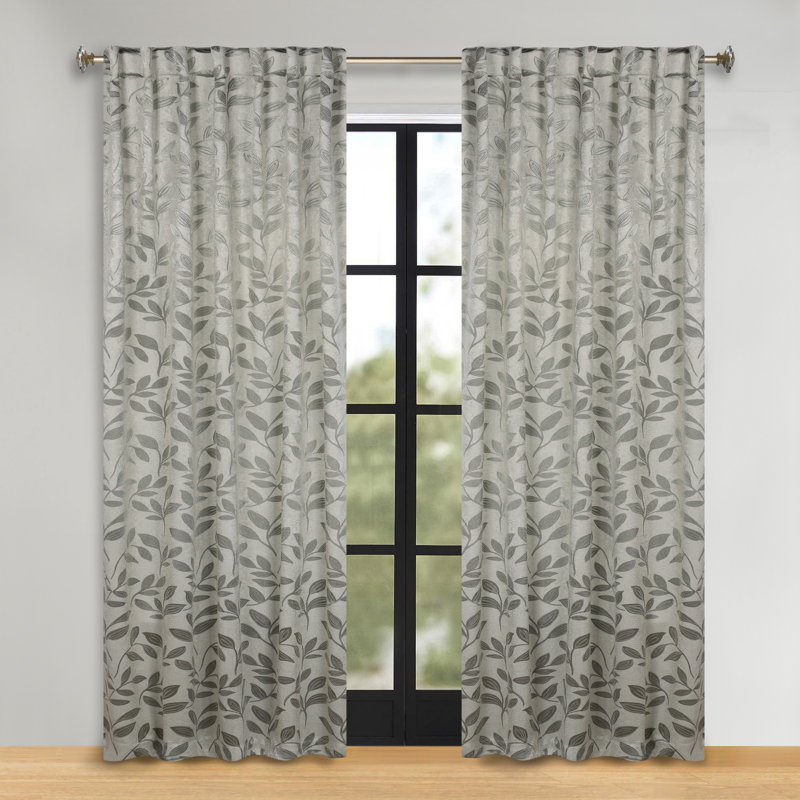  Rideaux occultant 100% polyester à motif de feuilles, Sauge, L 52 po x L 84 po