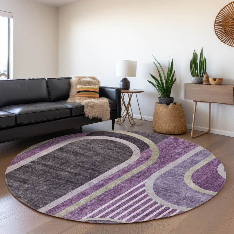 Premium Machine Washable Cerrito AMF532 Purple Rug, Round 8'