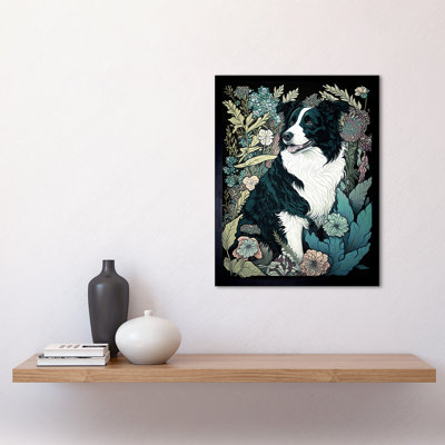 Border Collie Dog In Wildflower Field Modern - Single Picture Frame Print