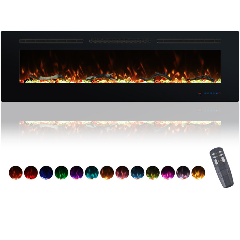 Recessed and Wall-mounted Electric Fireplace Inserts With 13 Flame and Fuel bed Colours, 750/1500W, Timer
