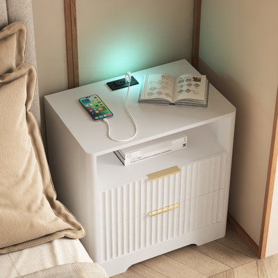 Smart Nightstand With Night And Storage Cabinet, White Bedside Table, 39.88 Lb, Bedroom Addition Storage, Accessory