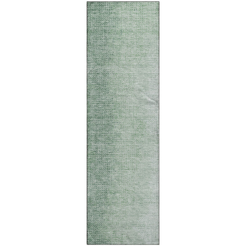 Premium Machine Washable Prisco Green Rug, Runner 2'3" x 7'6"