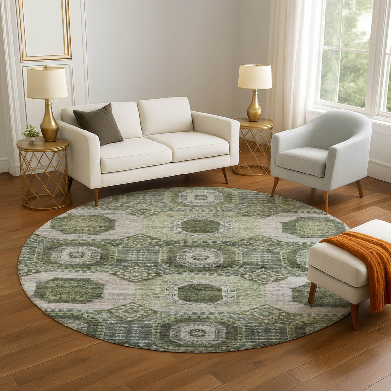 Premium Machine Washable Mayfield AMF1926 Panels Rug, Round 8'