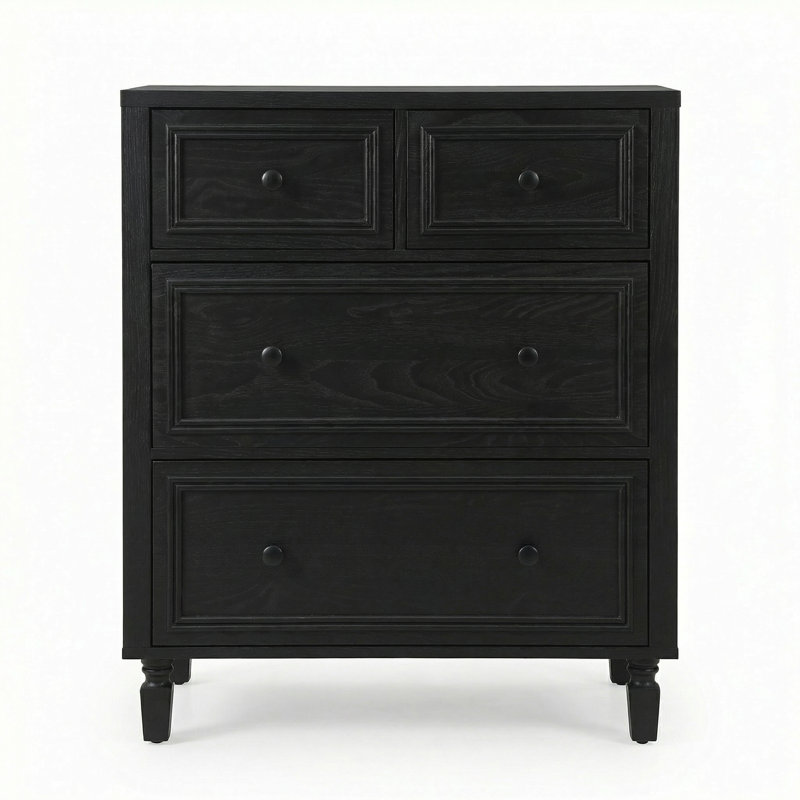 Commode haute 4 tiroirs avec poignées pour la chambre à coucher et le salon, Noir