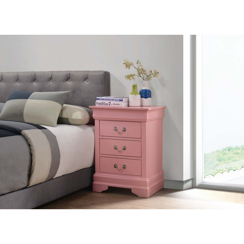 Table de chevet traditionnelle avec tiroirs, Rose
