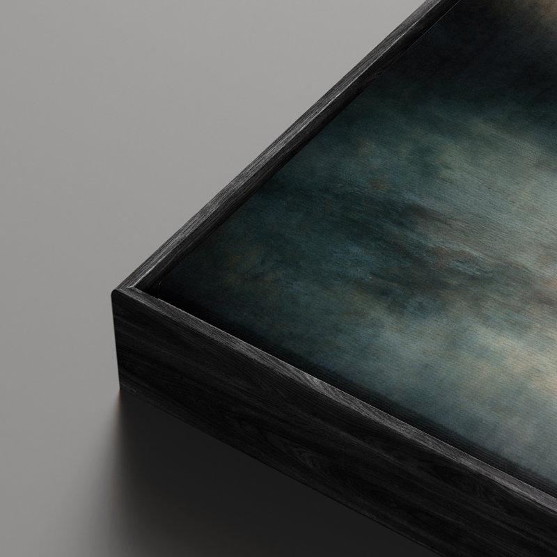 «Misty Blue Abstract Seascape Light Reflection Horizon», reproduction d'art encadrée, H 16 po x l 24 po, Noir