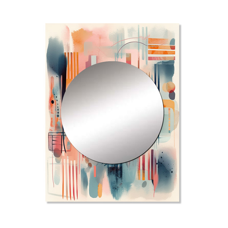 Riverty Orange and Blue Artistic Expressions III - miroir décoratif géométrique, grand miroir mural orange, impression d'art en métal