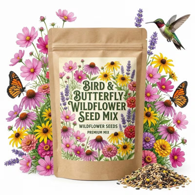 Bird & Butterfly Wildflower Seed Mix, 10g (450+ Seeds) for Planting, Vibrant Meadow Flowers for Pollinator Gardens - Beautiful Landscaping, Patio Landscaping