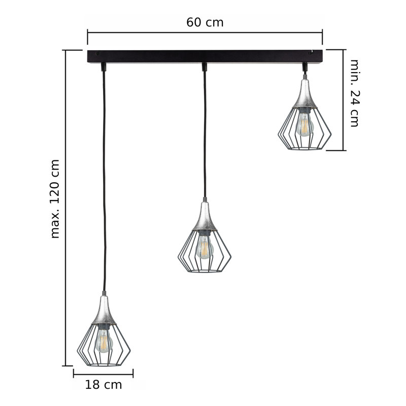 Scola 3 - Light Caged Pendant, Black/Silver