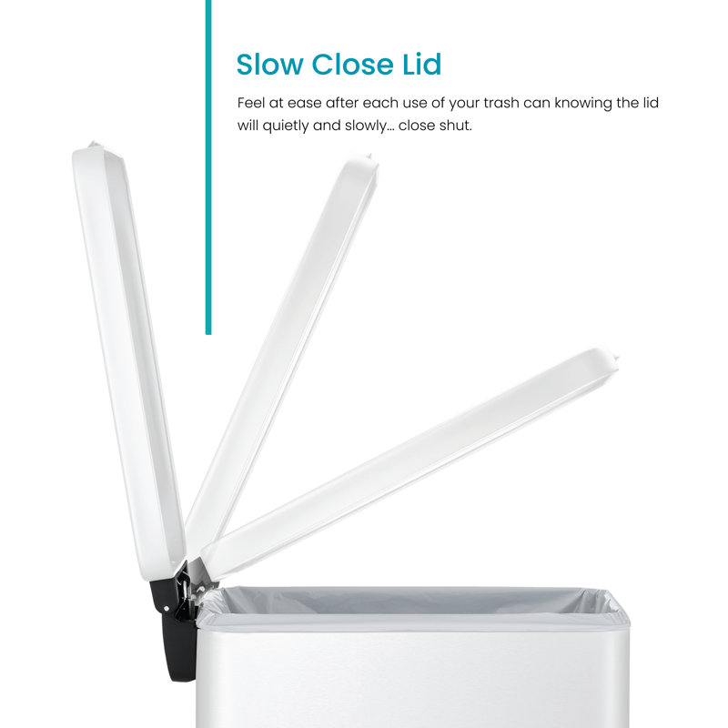 Slim White Stainless Steel 4.4 Gallon Kitchen Trash Can