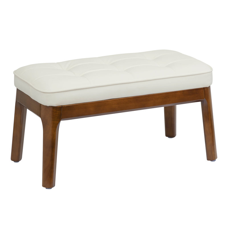 Faux Leather Upholstered Solid Wood Ottoman Waterfall Entryway Bedroom Bench
