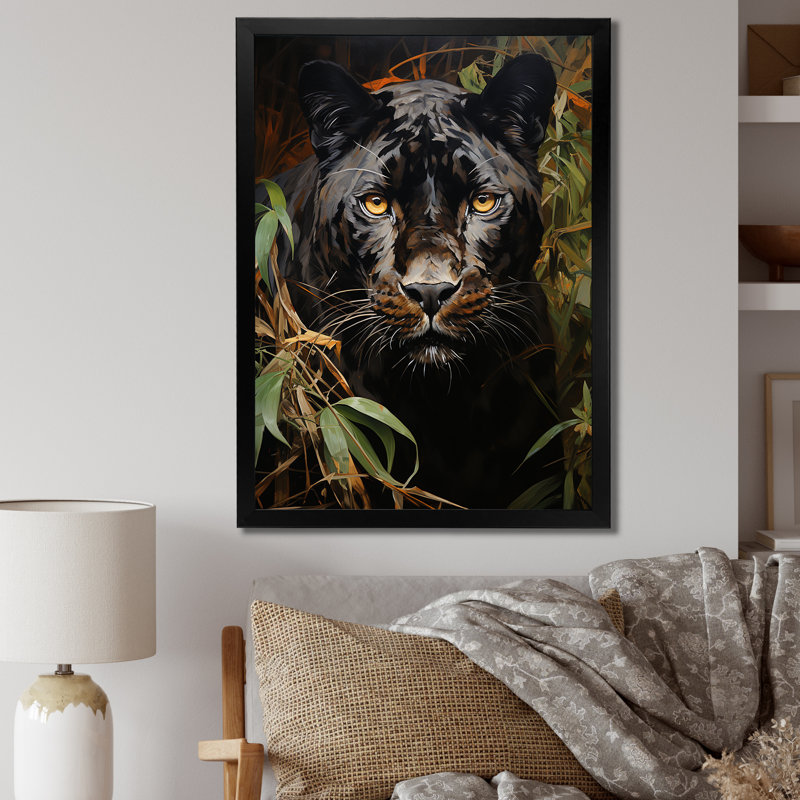 «Green Panther», impression impressionniste sur toile, H 32 po x l 16 po x P 1 po, Cadre photo noir
