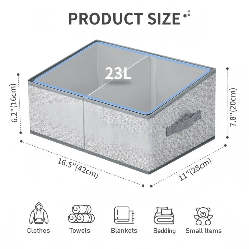 Large Closet Shelf Organizer Bins 6 Packs With Handles And Divider, Fabric Trapezoid Storage Baskets
