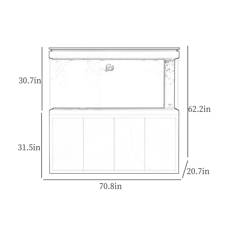 Grand réservoir d'aquarium rectangulaire simple gris, 185 gallons (H 62,2 po x l 70,8 po x P 20 po)