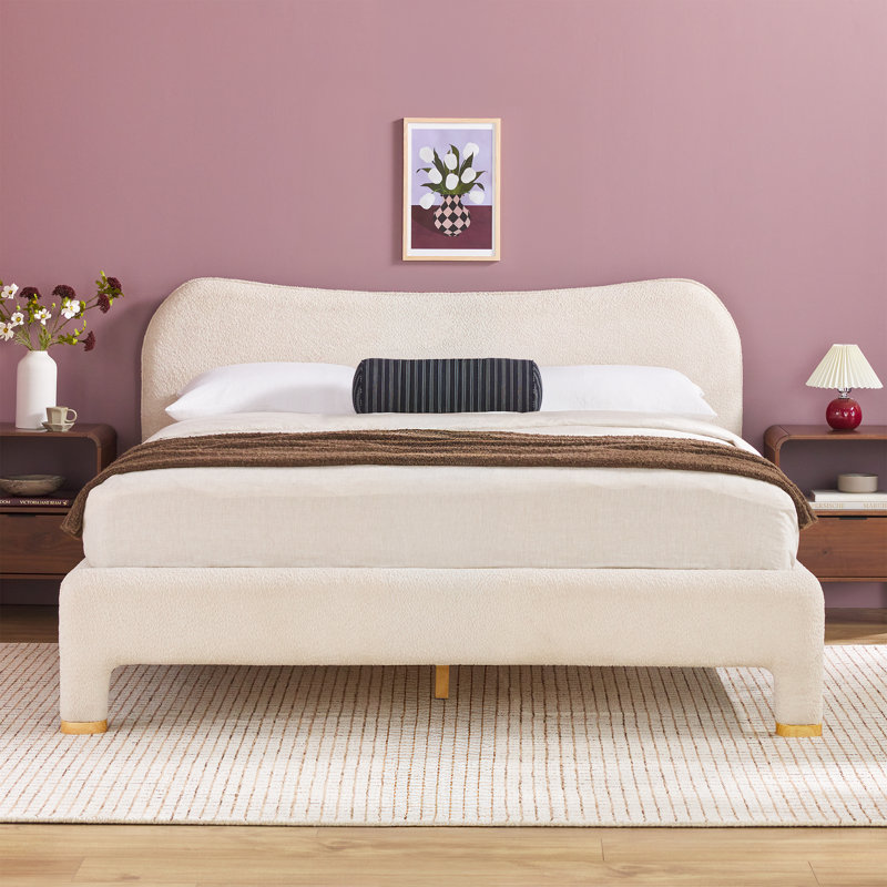 Sitarski Modern Curved Upholstered Bed, Ivory, King