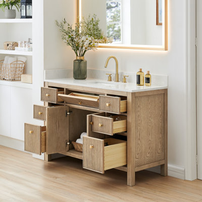 Lala 48" Single Bathroom Vanity with Grain White Engineered Stone Countertop without Mirror