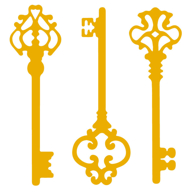Décalcomanie murale clés squelettes, H 45 po x l 46 po x P 0,01 po, Jaune signalisation