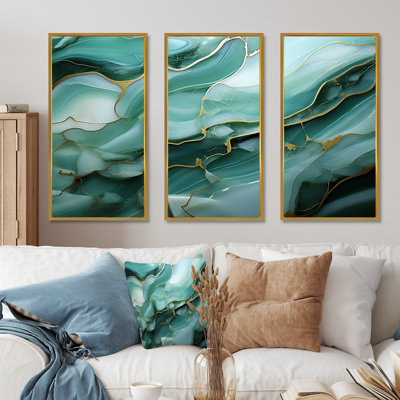 Encre liquide verte et grise «Mirage I», art mural abstrait à encre liquide
