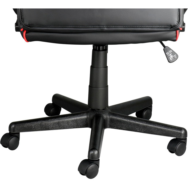  High Back Faux Leather Office Chair – Ergonomic Adjustable Desk Chair With Mesh Fabric, Red Trim, And Padded Armrests