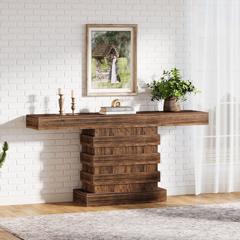 Rustic Brown 63-Inch Wooden Console Table with Storage