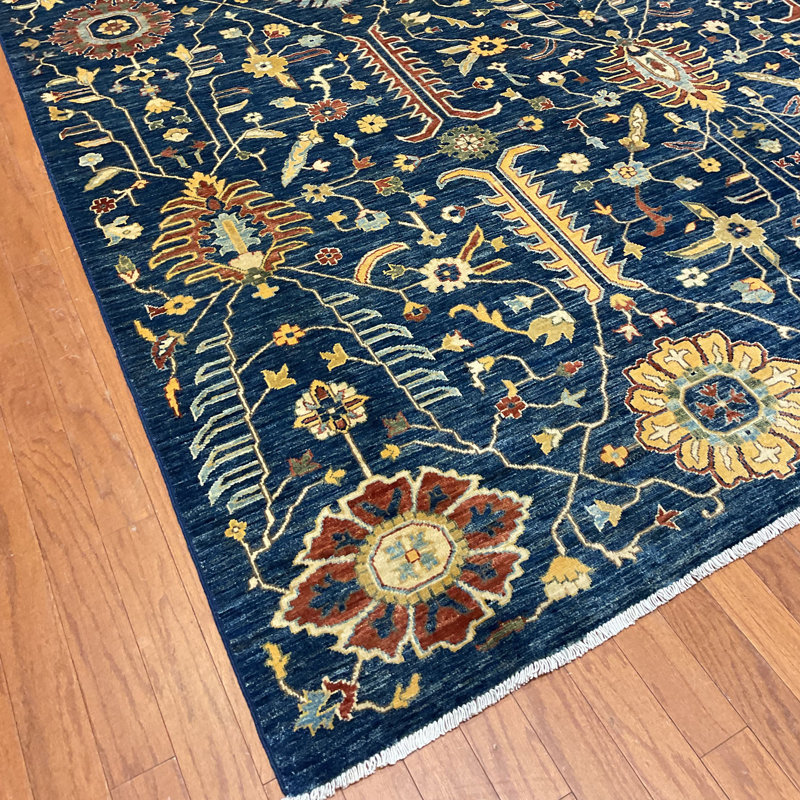 Wool Floral Area Rug in Blue