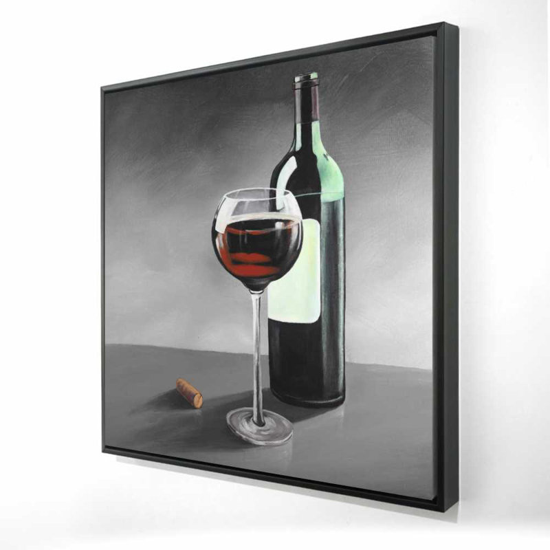 Gray Framed Canvas - Bottle of Burgundy | Rustic Home Decor