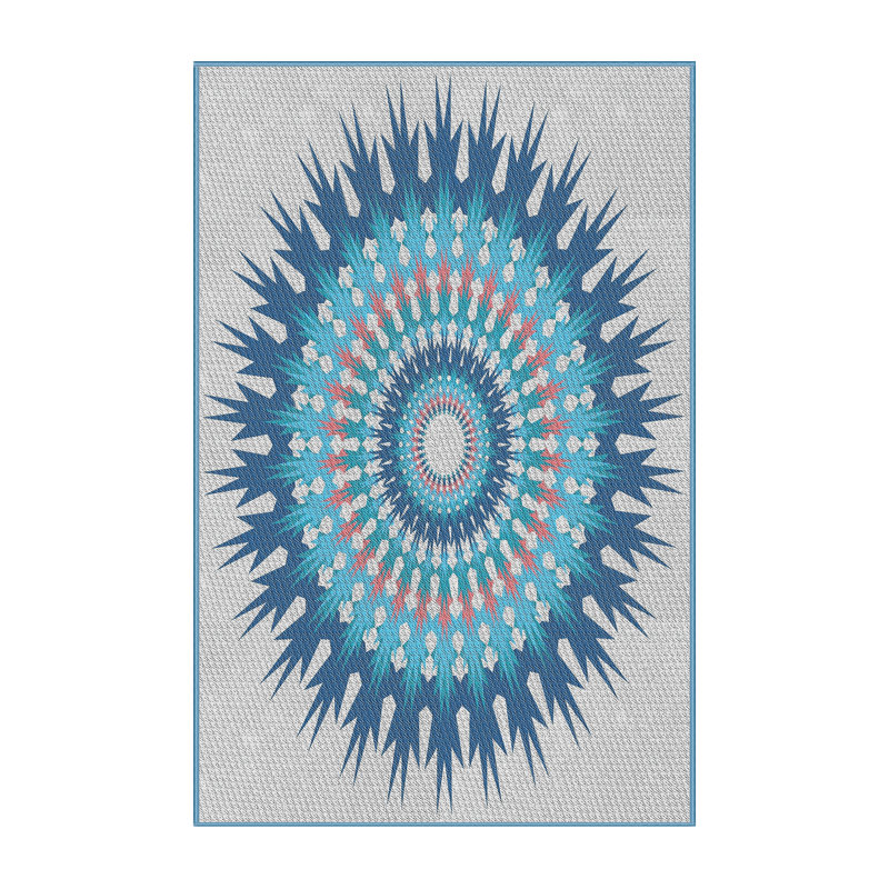 Laine tissée à la main orientale et polyester bleu Aqua/rouge/gris Tapis décoratif, Rectangle 7 pi x 9 pi