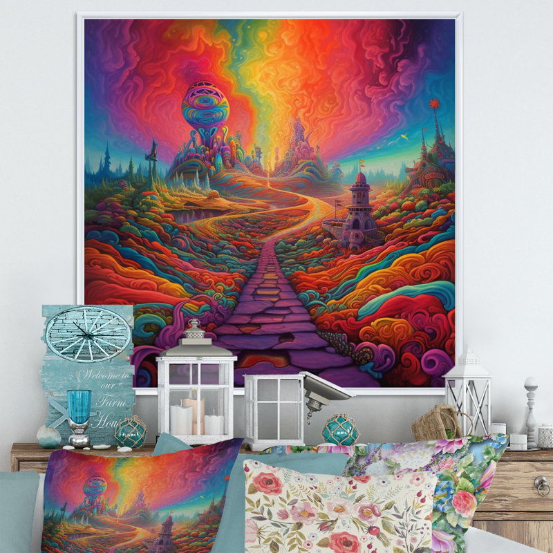 «Rainbow Mountain Landscape Obstacle Is The Way I», Cadre flottant blanc, H 30 po x l 30 po