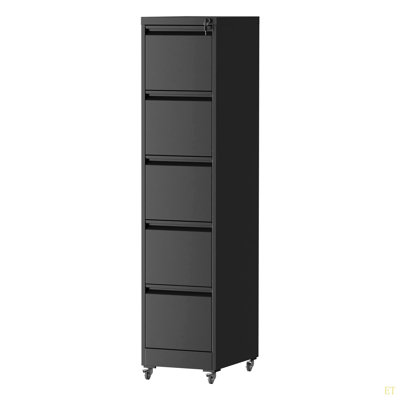 5 Drawer Metal Vertical File Cabinet With Lock On Wheels For Home Office,Heavy Duty Metal Storage Cabinet For A4/Letter/Legal Size Files, 17.71"D*15.16"W*64.17"H