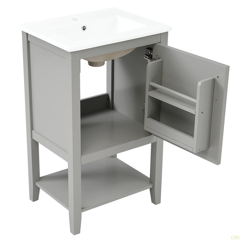 Meuble-lavabo de 20 po avec lavabo, armoire de salle de bain avec porte à fermeture douce, support de rangement et tablette ouverte
